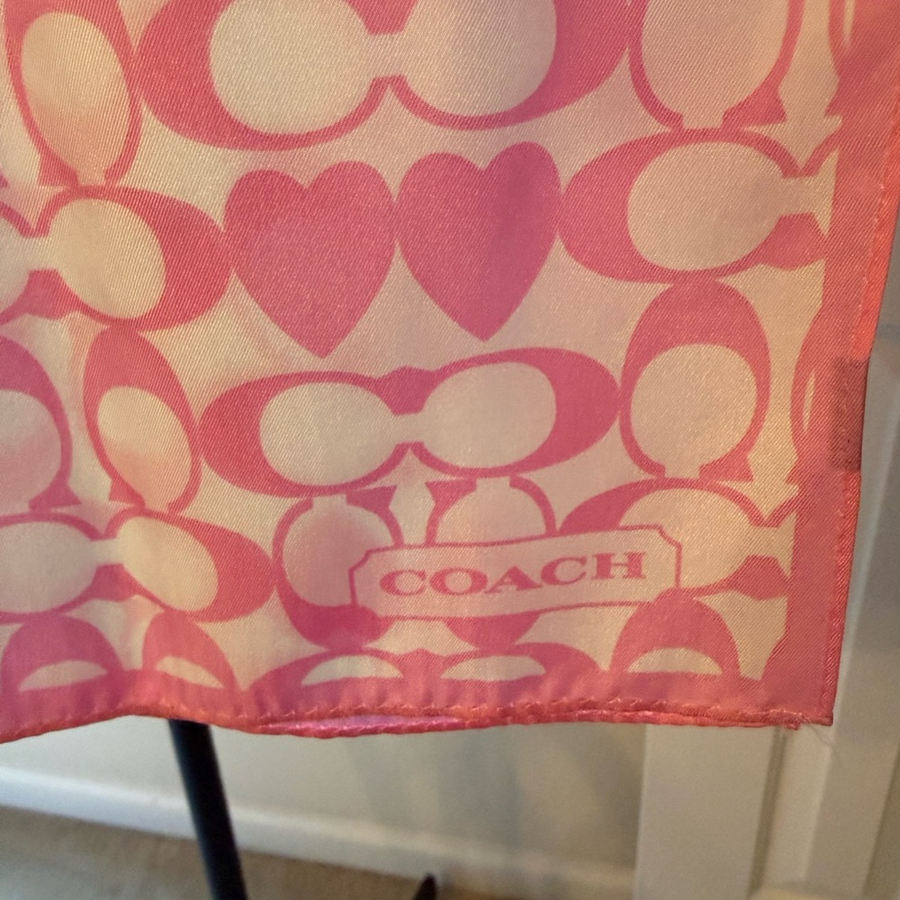 Coach Pink Heart Signature Pattern Silk Scarf